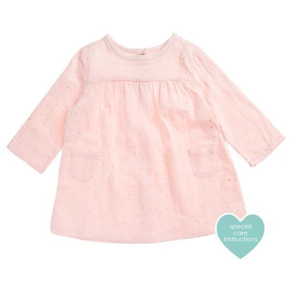 NWT Aden + Anais Primrose Pocket Dress 18-24 Months Cotton Muslin Silver Dots